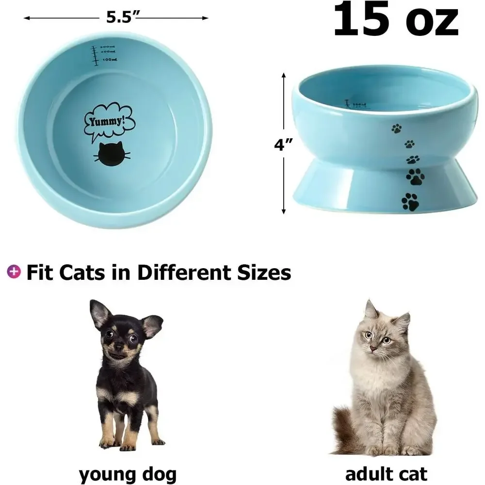 Ceramic Raised Cat Food Water Bowl
